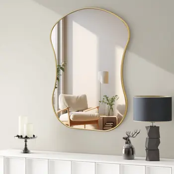 39" Gold Abstract Wavy Geometric Framed Accent Mirror