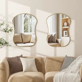 39" Gold Abstract Wavy Geometric Framed Accent Mirror