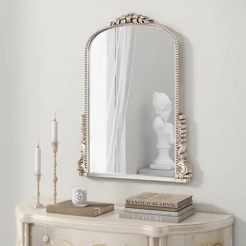 34" Silver Baroque Arch Ornate Framed Accent Mirror