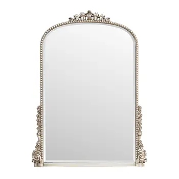 34" Silver Baroque Arch Ornate Framed Accent Mirror