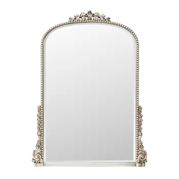 34" Silver Baroque Arch Ornate Framed Accent Mirror