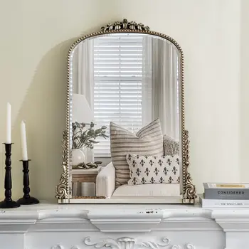 34" Silver Baroque Arch Ornate Framed Accent Mirror
