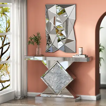 40" Abstract Geometric Faceted Frameless Accent Mirror