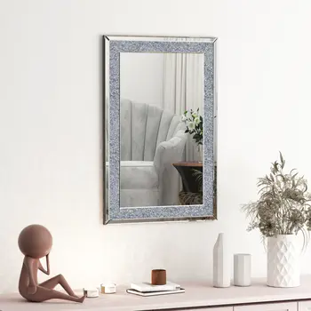 25" Silver Wood composite Freestanding and Wall Mount Accent Mirror
