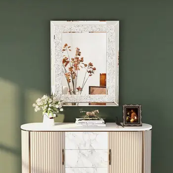 25" Silver Wood composite Freestanding and Wall Mount Accent Mirror