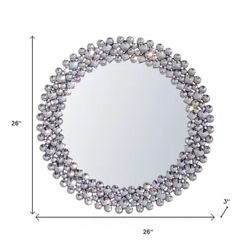 26" Silver Round Faux Crystal Bling Framed Accent Mirror