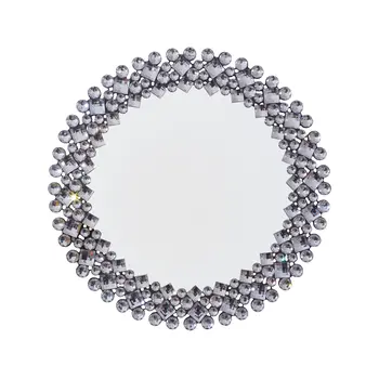 20" Silver Round Faux Crystal Bling Framed Accent Mirror