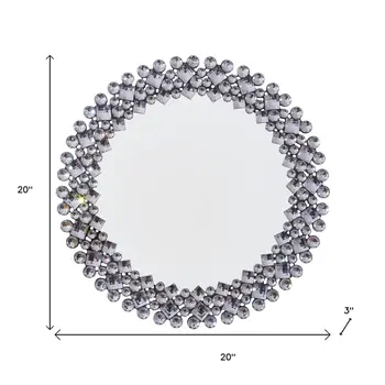 20" Silver Round Faux Crystal Bling Framed Accent Mirror