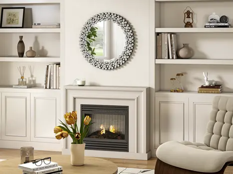 20" Silver Round Faux Crystal Bling Framed Accent Mirror