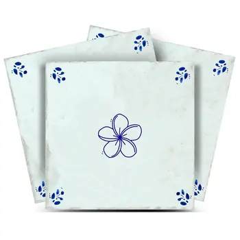 4" x 4" Blue Vinyl Arabesque Peel And Stick Removable Tiles