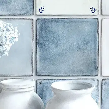 6" x 6" Blue Vinyl Arabesque Peel And Stick Removable Tiles