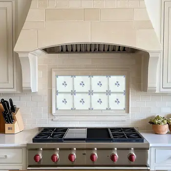 4" x 4" Blue Vinyl Arabesque Peel And Stick Removable Tiles