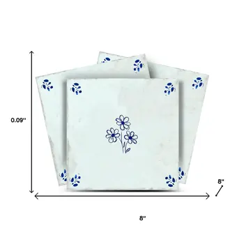 8" x 8" Blue Vinyl Arabesque Peel And Stick Removable Tiles