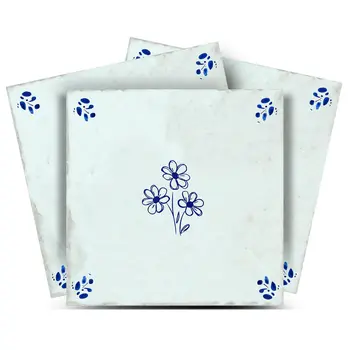 12" x 12" Blue Vinyl Arabesque Peel And Stick Removable Tiles