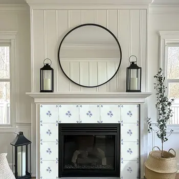 12" x 12" Blue Vinyl Arabesque Peel And Stick Removable Tiles
