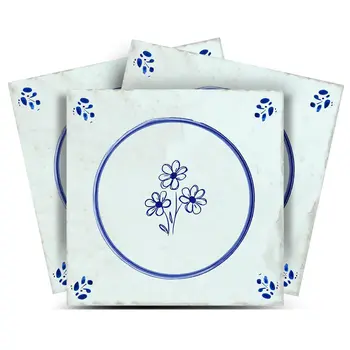 7" x 7" Blue Vinyl Arabesque Peel And Stick Removable Tiles
