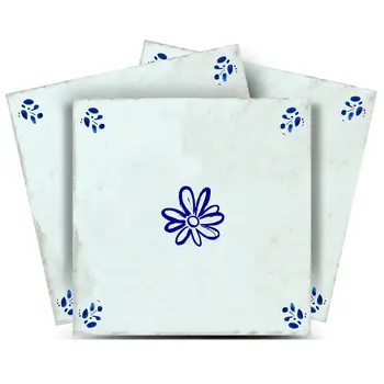 4" x 4" Blue Vinyl Arabesque Peel And Stick Removable Tiles