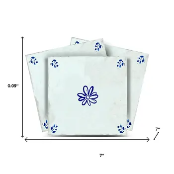 7" x 7" Blue Vinyl Arabesque Peel And Stick Removable Tiles