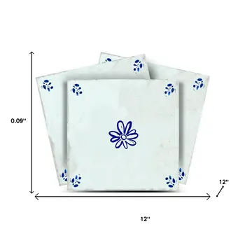 12" x 12" Blue Vinyl Arabesque Peel And Stick Removable Tiles