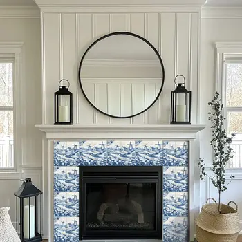 4" x 4" Blue Vinyl Arabesque Peel And Stick Removable Tiles