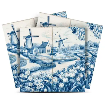 4" x 4" Blue Vinyl Arabesque Peel And Stick Removable Tiles