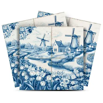 5" x 5" Blue Vinyl Arabesque Peel And Stick Removable Tiles