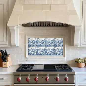 8" x 8" Blue Vinyl Arabesque Peel And Stick Removable Tiles