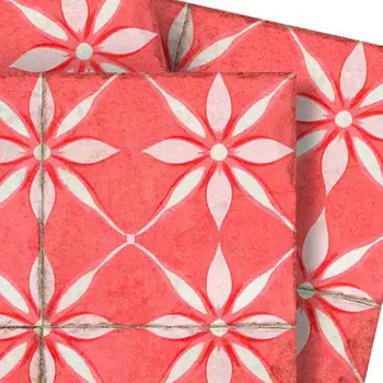 4" x 4" Red Vinyl Arabesque Peel And Stick Removable Tiles