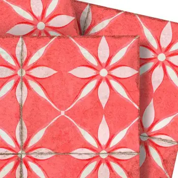 5" x 5" Red Vinyl Arabesque Peel And Stick Removable Tiles
