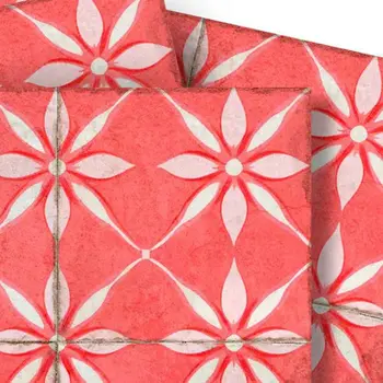 12" x 12" Red Vinyl Arabesque Peel And Stick Removable Tiles