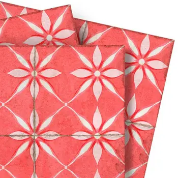12" x 12" Red Vinyl Arabesque Peel And Stick Removable Tiles