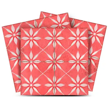 12" x 12" Red Vinyl Arabesque Peel And Stick Removable Tiles
