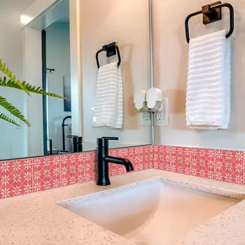 12" x 12" Red Vinyl Arabesque Peel And Stick Removable Tiles