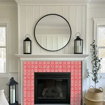 12" x 12" Red Vinyl Arabesque Peel And Stick Removable Tiles