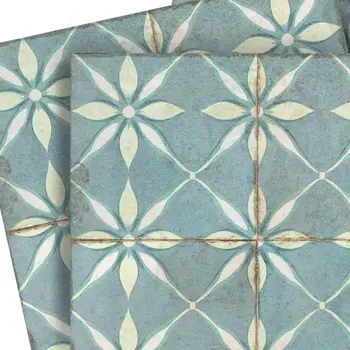 4" x 4" Blue Vinyl Arabesque Peel And Stick Removable Tiles