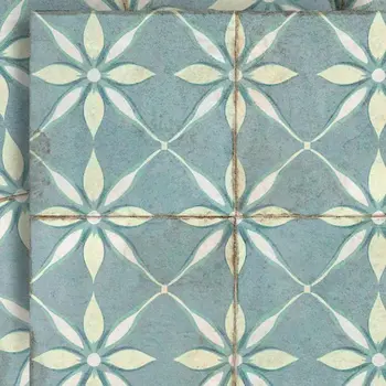 6" x 6" Blue Vinyl Arabesque Peel And Stick Removable Tiles