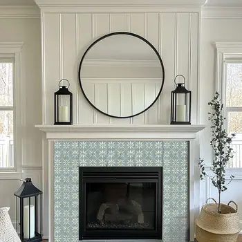 6" x 6" Blue Vinyl Arabesque Peel And Stick Removable Tiles