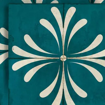 4" x 4" Blue Vinyl Arabesque Peel And Stick Removable Tiles