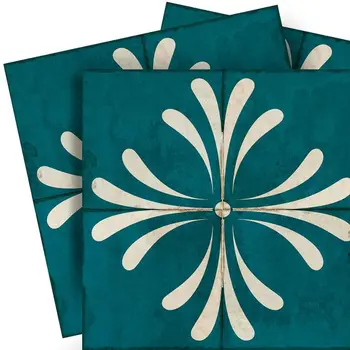 5" x 5" Blue Vinyl Arabesque Peel And Stick Removable Tiles