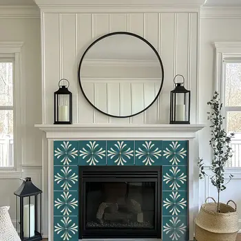 5" x 5" Blue Vinyl Arabesque Peel And Stick Removable Tiles
