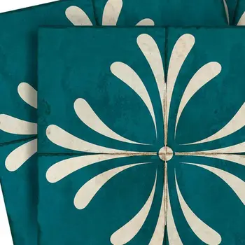 6" x 6" Blue Vinyl Arabesque Peel And Stick Removable Tiles