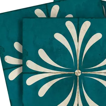 7" x 7" Blue Vinyl Arabesque Peel And Stick Removable Tiles
