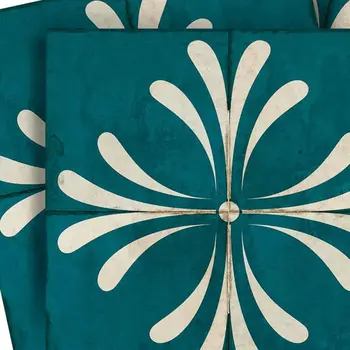 8" x 8" Blue Vinyl Arabesque Peel And Stick Removable Tiles
