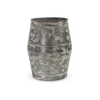 Set of Two Gray Cylinder Metal Floor Vase