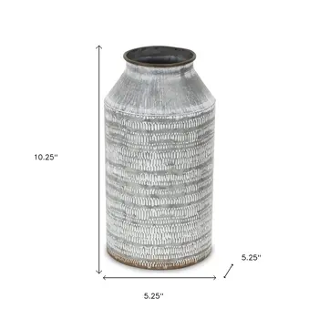 10" Gray Cylinder Metal Jug Vase