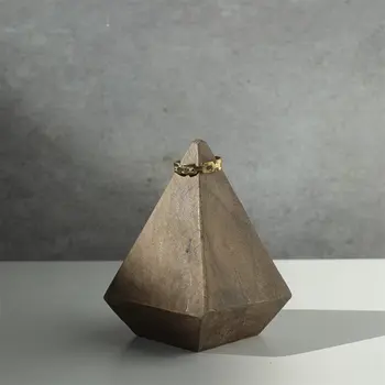 3" Brown Solid Wood Pyramid Decorative Sculpture