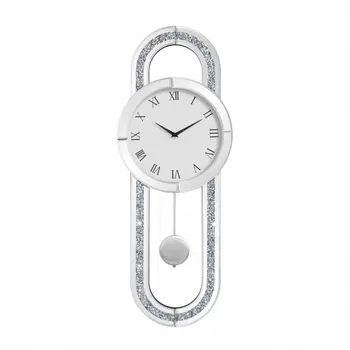 15" Silver Faux Crystal And Mirrored Glass Silent Analog Oval Wall Clock