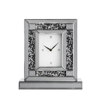 16" Silver Glass and Wood Silent Analog Novelty Wall Clock