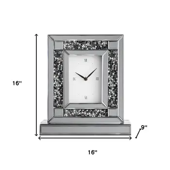 16" Silver Glass and Wood Silent Analog Novelty Wall Clock