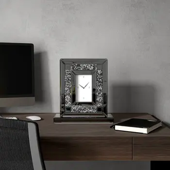 16" Silver Glass and Wood Silent Analog Novelty Wall Clock